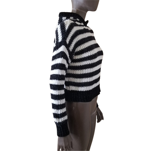 FOREVER 21 Hooded Sweater Juniors 13/14 Black White Striped New - Picture 10 of 16